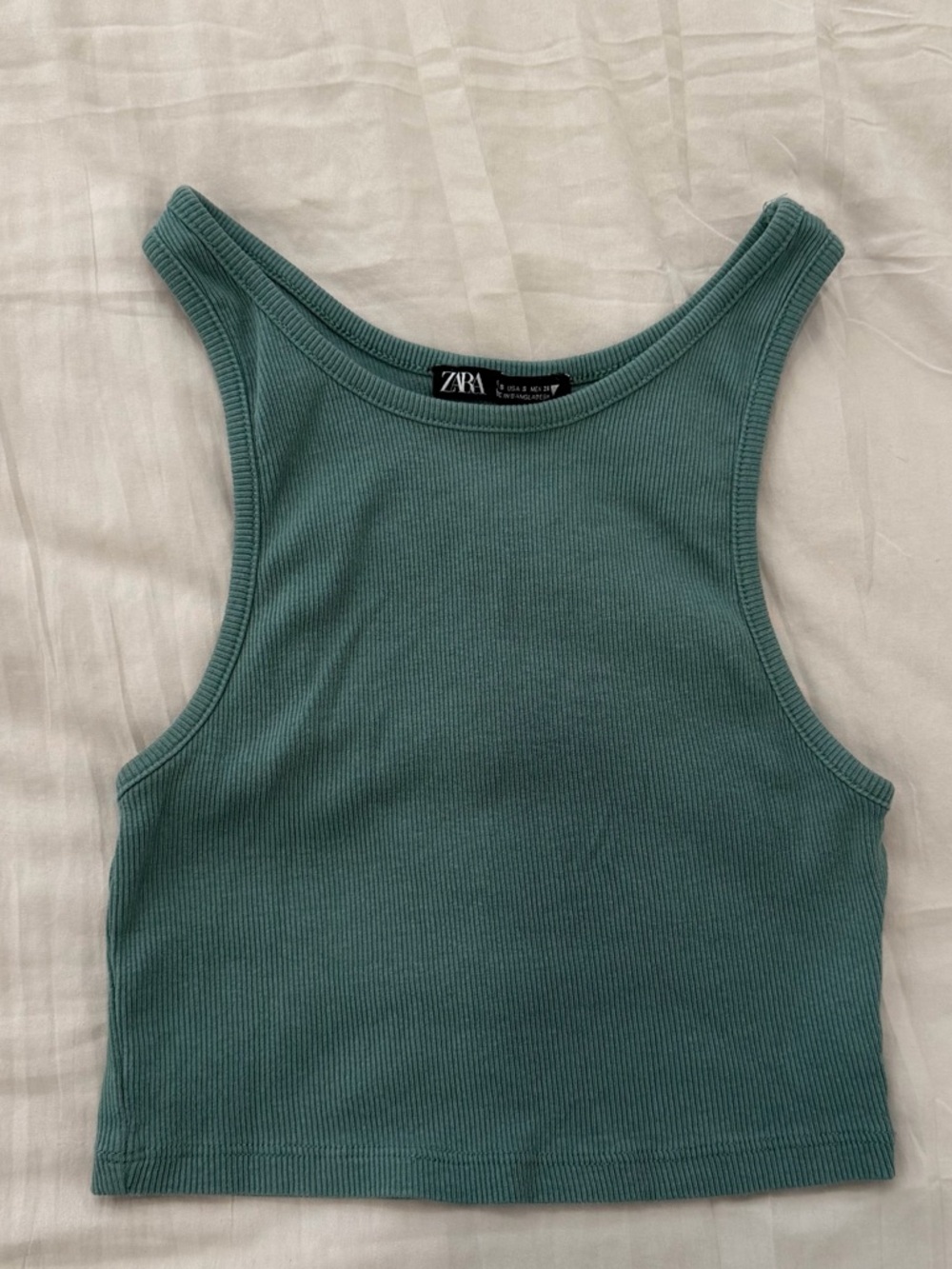ZARA Ribbed Crewneck Top in Mint Green